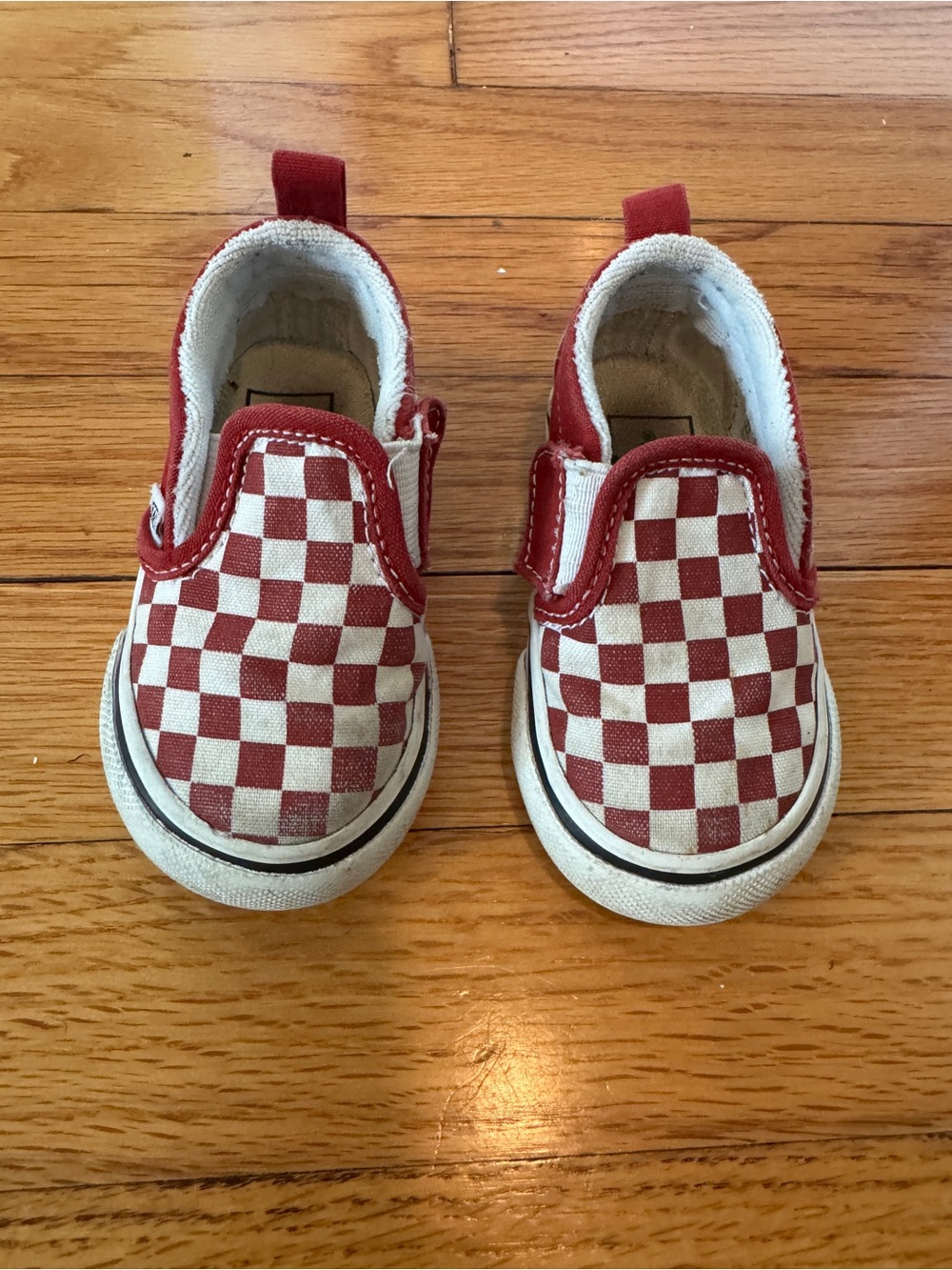 Vans Kids Red and White Checkerboard Slip-On Sneakers